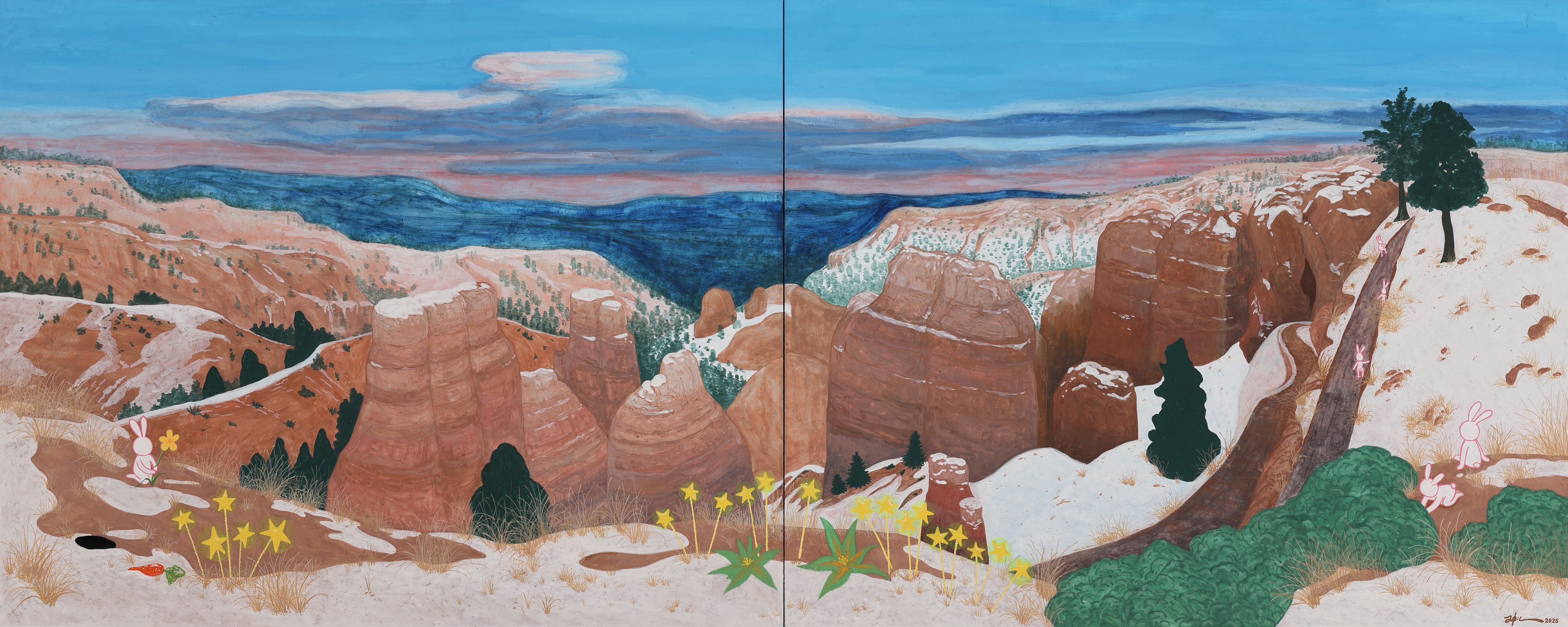 Bryce Canyon, 72.7x182cm, 장지에 호분과 분채, 2025 600만원.jpg