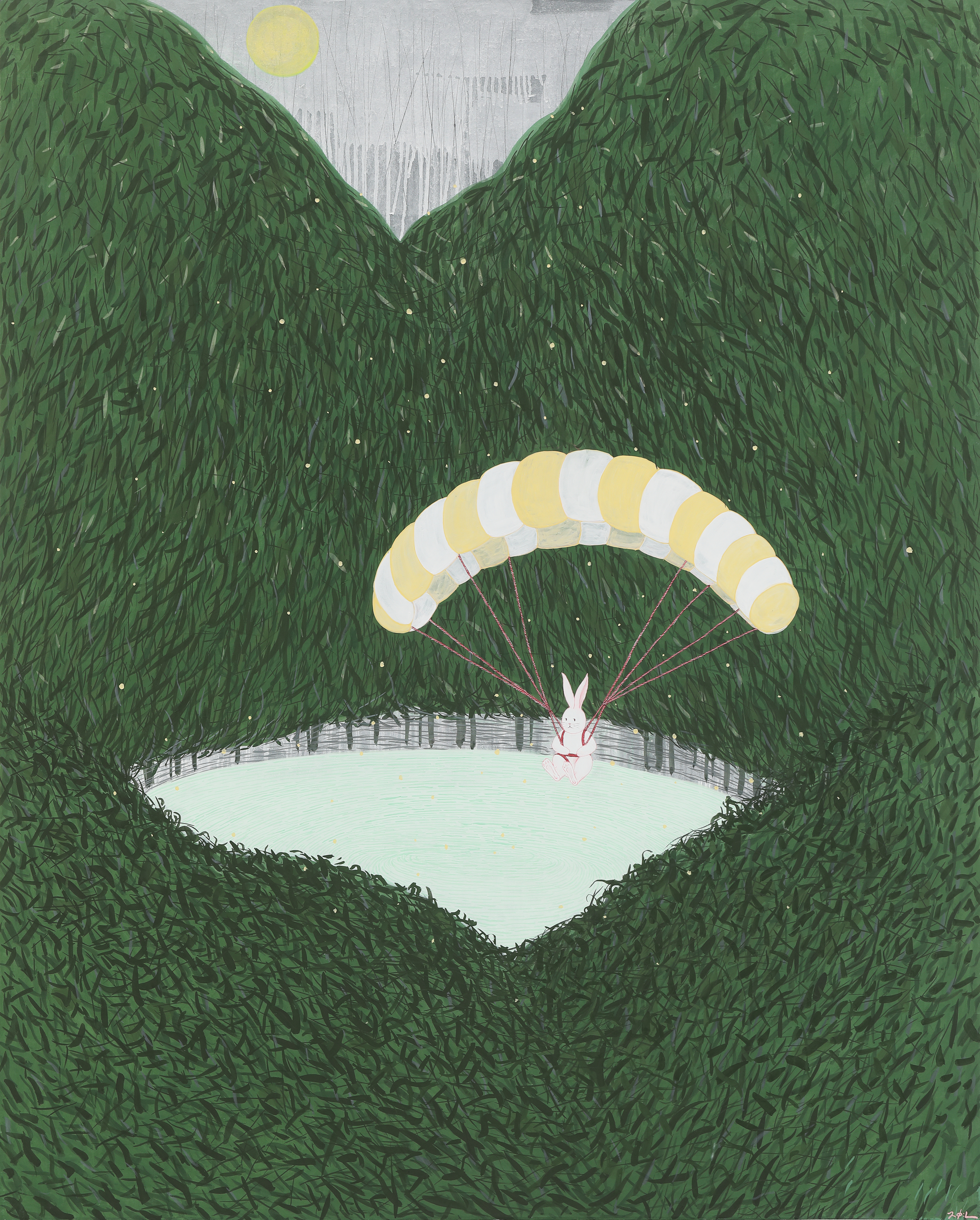 불시착, 162.2x130.3cm, 장지에 호분과 분채, 금분, 2021 800만원.jpg