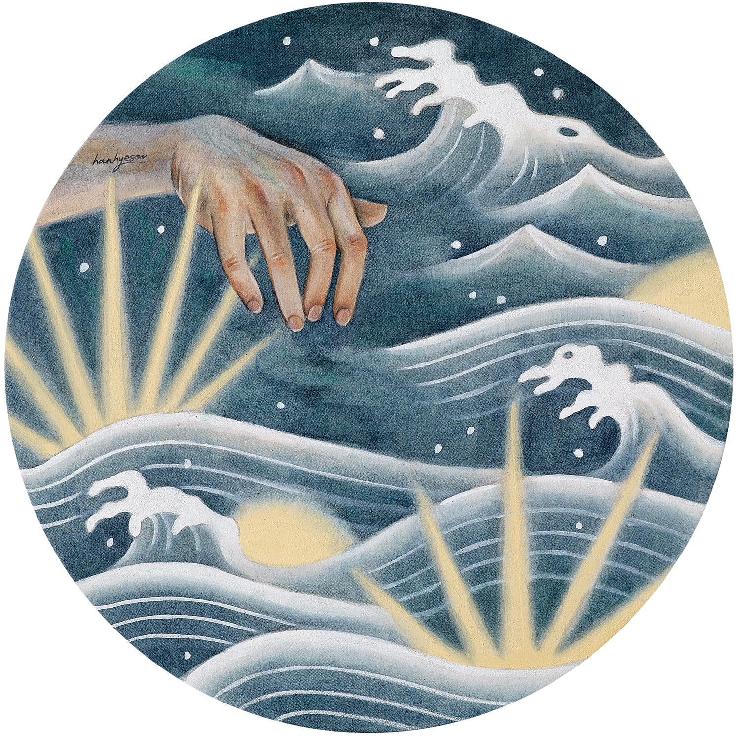 6. 밤은 길고, 끝없이 떠오르죠, 40×40cm, 린넨에 석채,  2023.jpg