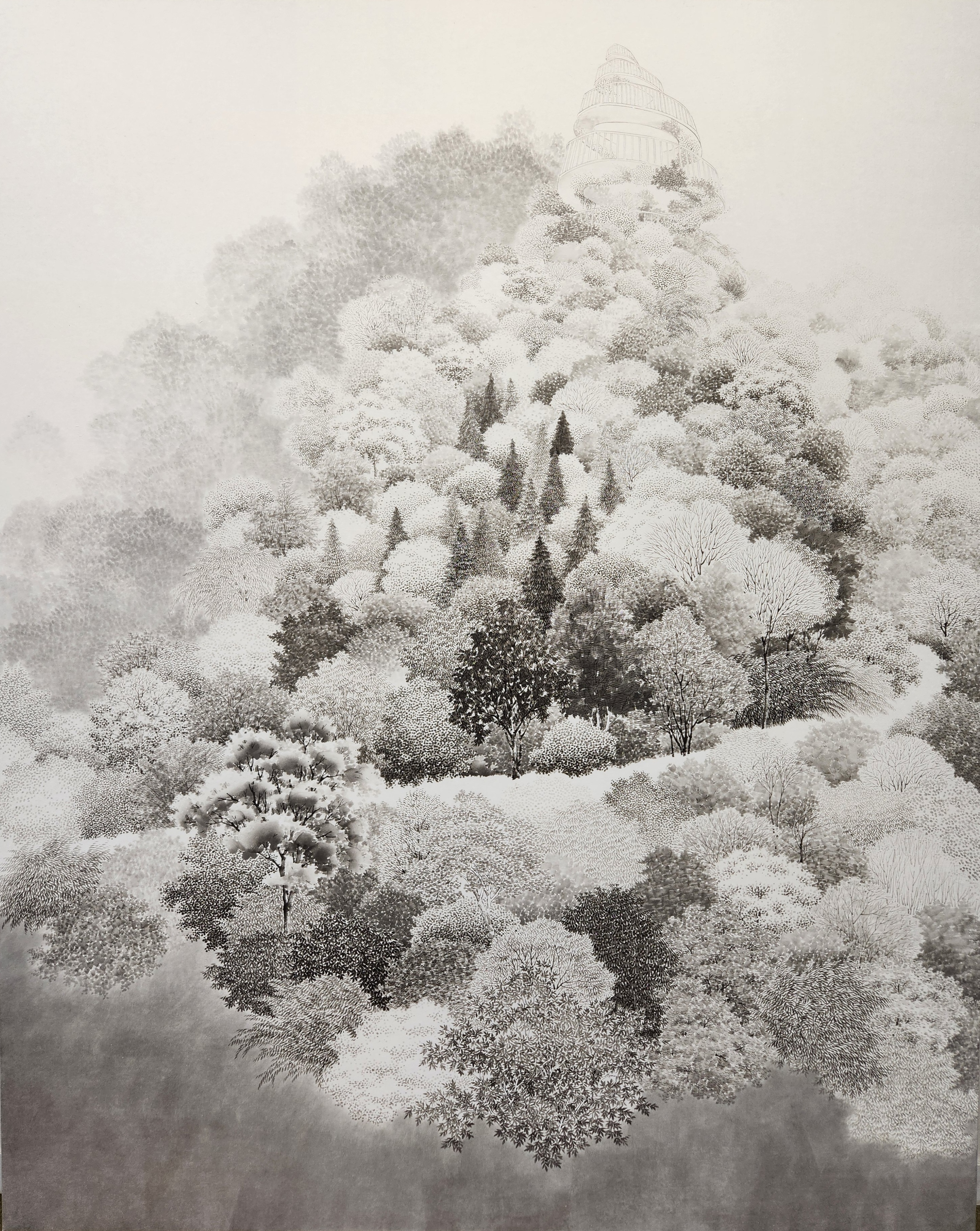 바람이 품은 나선의 꿈, 한지위에 수묵, 130x162cm, 2025 1200만원.jpg